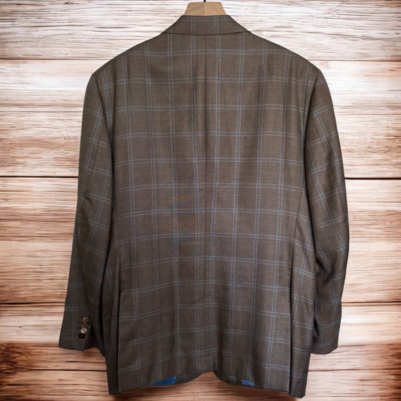 Isaia Sand & Sky Blue CASHSILK Sport Coat Blue Windowpane - 52 (42US) 8R -Italy - Picture 2 of 13